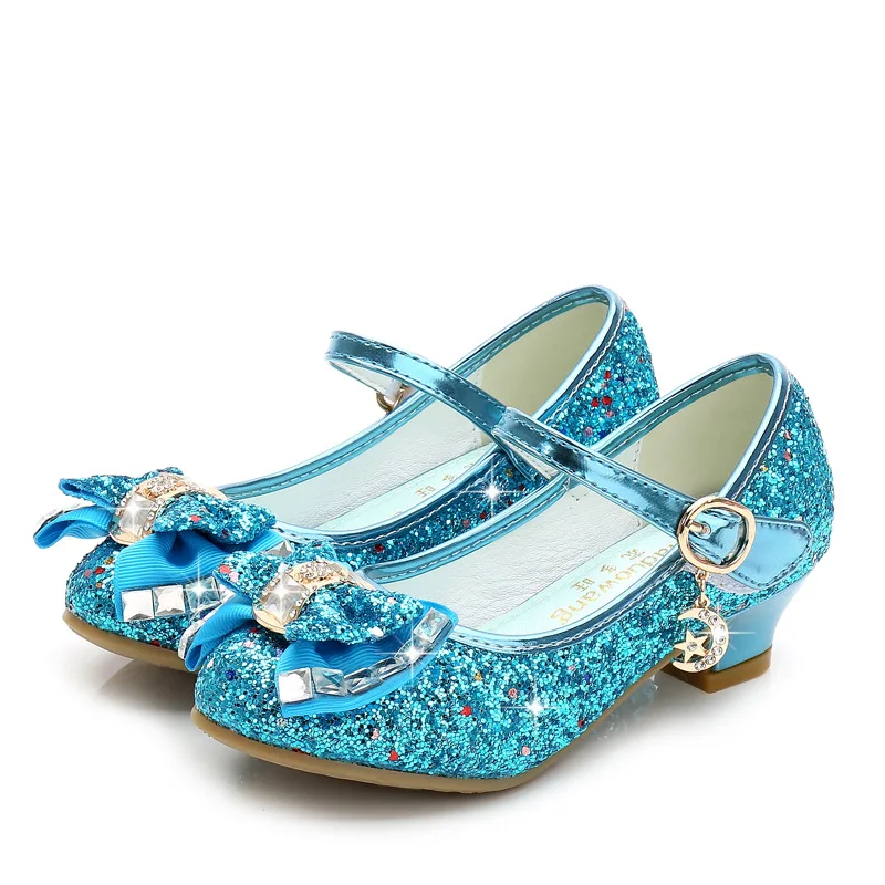 Босоножки Disney для девочек; Обувь Принцессы Замороженной Эльзы и Анны; Обувь с кристаллами для маленьких девочек; Детская обувь для подиума на высоком каблуке;
