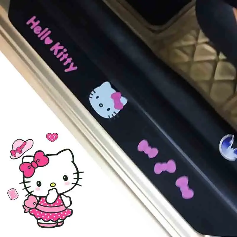 Kawaii Hello Kitty Наклейки для защиты автомобильных порогов Sanrio Kt Cat из углеродного волокна, Защитная полоса для автомобильных порогов, Подарок Против царапин