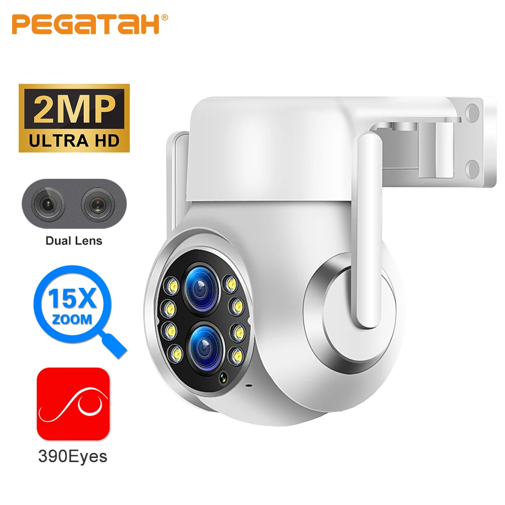 PEGATAH 2K 4MP с двумя Объективами 4 мм -12 мм 15-кратный Зум PTZ WiFi IP-камера Наружного Наблюдения за человеком с Искусственным Интеллектом 2-Полосные Аудио Камеры Безопасности Для Умного Дома