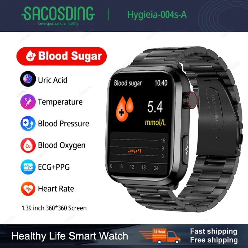 Неинвазивные Смарт-Часы для измерения уровня сахара в крови, Здоровья, Липидов в Крови, Мочевой кислоты, Монитор ЭКГ + PPG + HRV, Спортивные Часы, Умный Вызов Bluetooth, Умные Часы