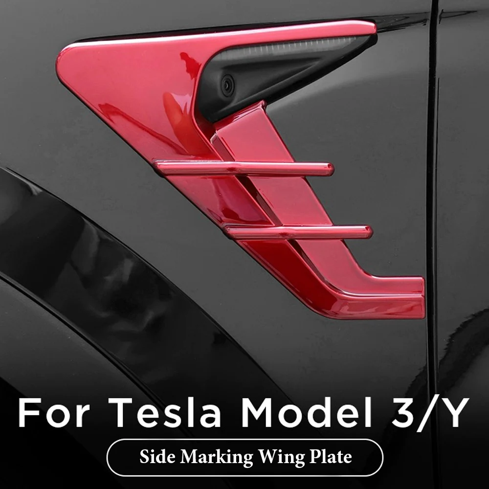 2 шт. Для модели Tesla 3 Y, Декоративная крышка для боковой панели крыла автомобиля, камера Thunder Leaf, Боковая маркировка, накладка на крыло, автомобильные аксессуары