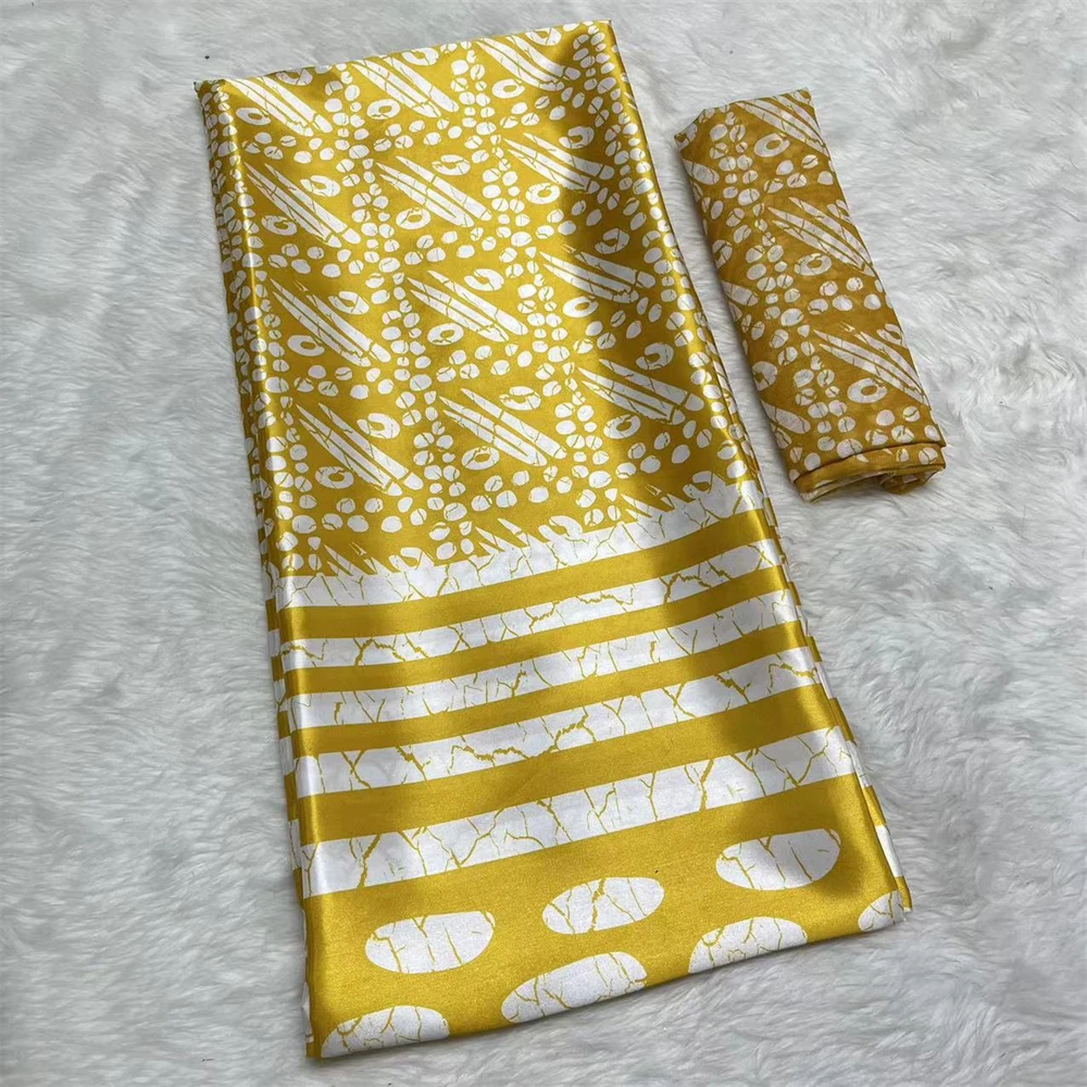 Высококачественная шелковая африканская атласная ткань Мягкая нигерийская атласная ткань с шифоновой блузкой 4 + 2 ярда
