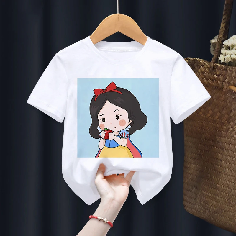 Новая Детская футболка Принцессы Диснея для девочек И Мальчиков, Кавайная Одежда с героями мультфильмов 