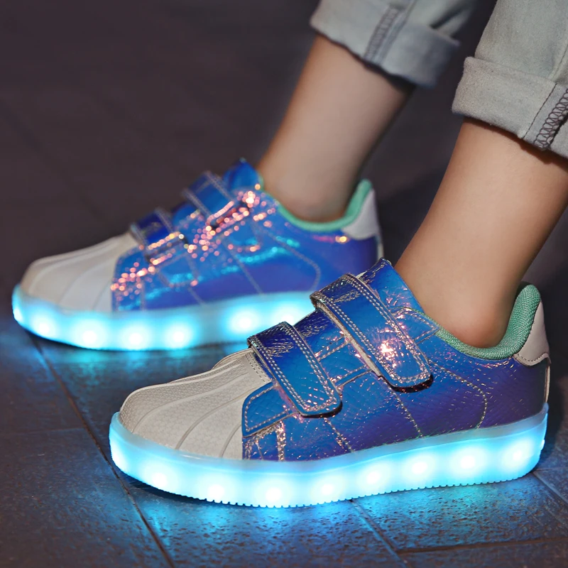 2018 г., синяя светодиодная светящаяся обувь для мальчиков и девочек, модная повседневная детская обувь с подсветкой, 7 цветов, USB-зарядка, новые детские кроссовки со светящейся подошвой