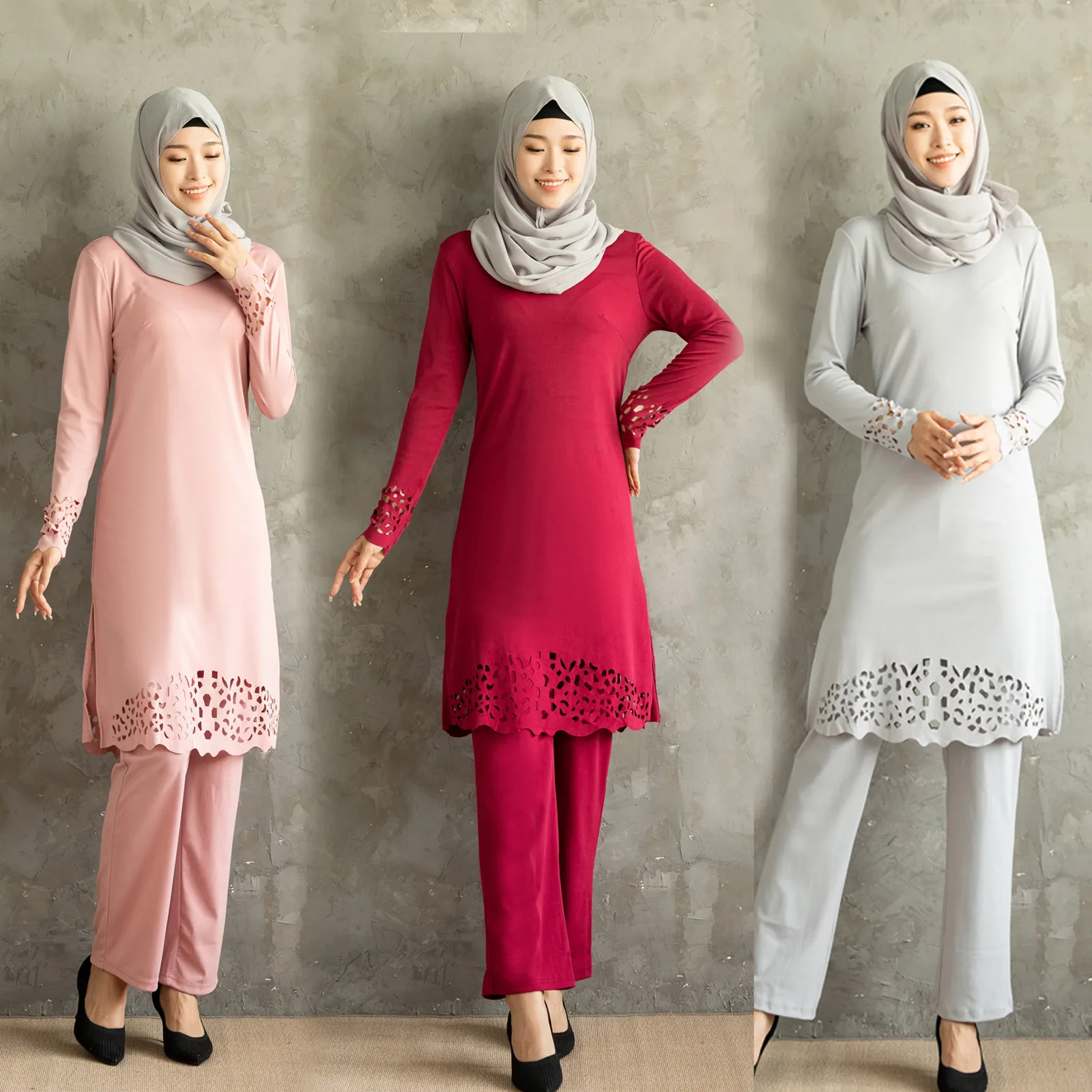 Мусульманские комплекты Малайзия Исламская одежда Женские мусульманские халаты и брюки De Moda Musulmana Комплект из двух предметов