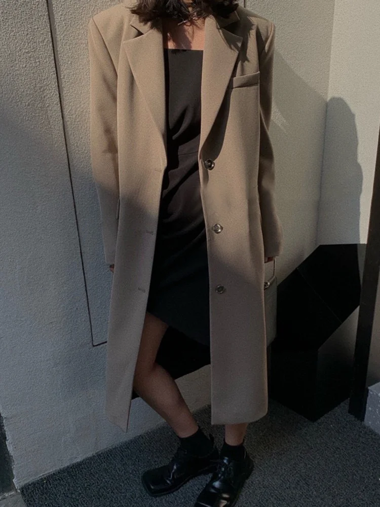 Однобортный Блейзер, женское пальто с длинным рукавом, высококачественные Однотонные пальто, Женская одежда, Новинка Весны 2023