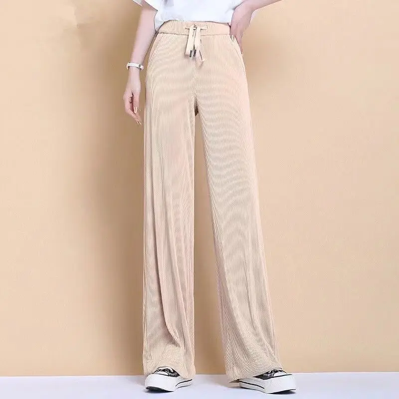 2023 Новые Летние Тонкие Женские Широкие брюки в полоску с заниженной талией и прямым рукавом, облегающие, расслабленные, в полоску 