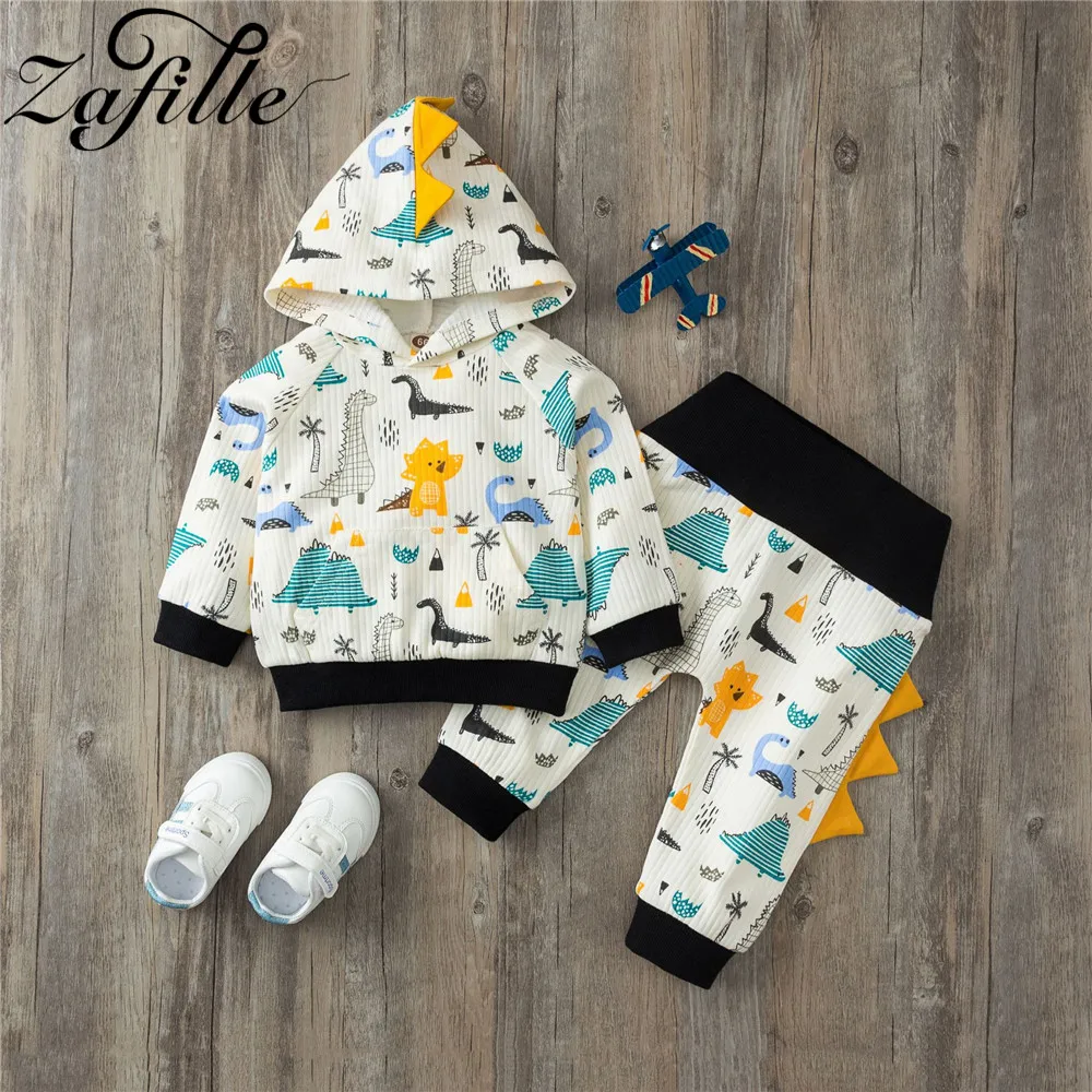 ZAFILLE, осенне-зимний костюм для малышей, одежда с динозавром, Свитер + штаны, комплект одежды для маленьких мальчиков, одежда для новорожденных малышей, детская одежда для мальчиков