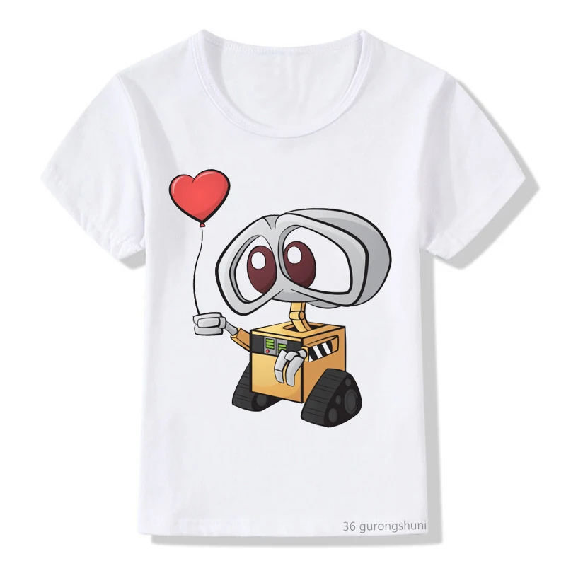 Пара роботов Love Wall Eve с мультяшным принтом, забавная футболка с мультяшным принтом, Летняя новая дышащая футболка для мальчиков/девочек, детская одежда