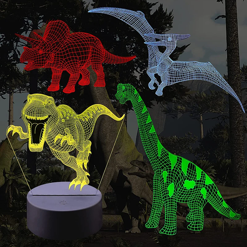 C3 3d Динозавр Ночник 16 Цветов Затемняемая Иллюзионная Лампа С Дистанционным Управлением и Сенсорной Функцией Игрушка В Подарок Для Малыша На День Рождения