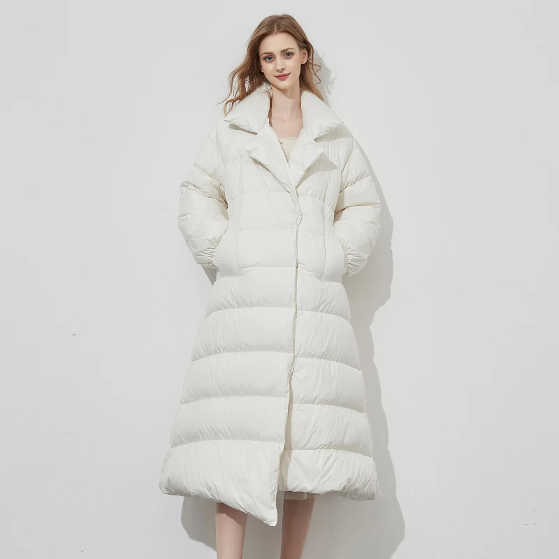 Женское Зимнее пальто, белые парки из плотного хлопка, Длинное пальто, куртка на пуговицах, пальто, Повседневная Асимметричная длина