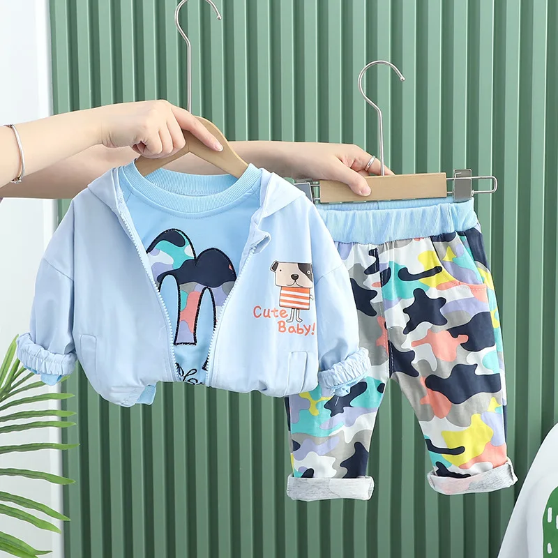 KEAIYOUHUO/ Весенне-осенний комплект одежды для маленьких мальчиков, Куртка с капюшоном + футболка + Брюки, 3 предмета, Одежда для девочек, Одежда для малышей, Детская спортивная одежда