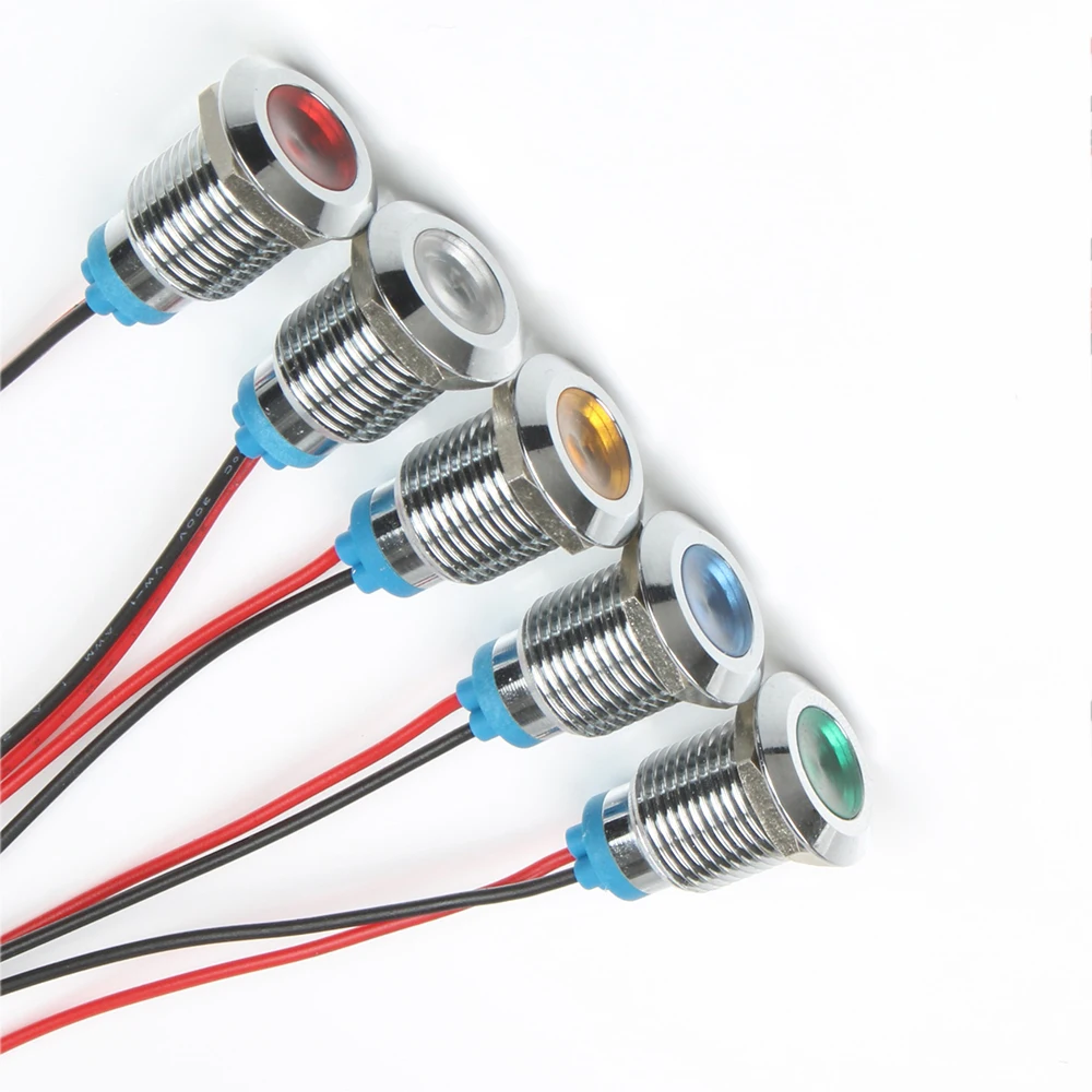 10 шт. Светодиодный металлический индикатор, одинарный /двойной цвет, индивидуальный 12 мм водонепроницаемый сигнальный светильник, точка с проводом, красный, желтый, синий, зеленый