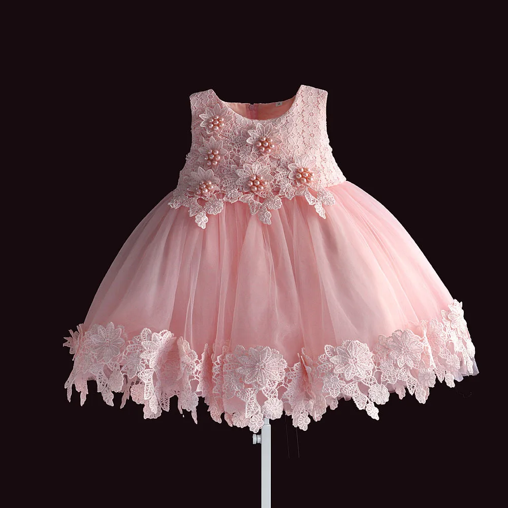 платье для новорожденных девочек, розовое кружевное детское бальное платье для свадебной вечеринки, жемчужное платье без рукавов, рождественская одежда для девочек, vestido infantil от 6 м до 4 лет