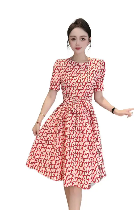 2023 Женская одежда, Весенне-летнее Новое Элегантное платье с принтом и широкими швами 0818