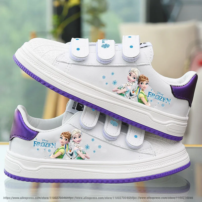 Disney Girls Frozen Princess Фиолетово-белая обувь на плоской подошве с бантом, нескользящие кроссовки с мягкой подошвой, Спортивная повседневная обувь для девочки, милый подарок для девочек