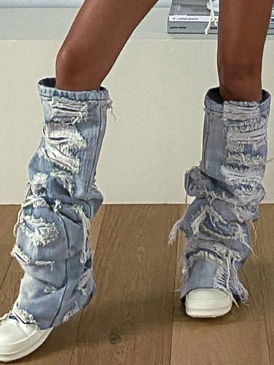 Женские винтажные джинсовые гетры на шнуровке, готические чулки до бедра, 80-е, 90-е, манжеты для ботинок в стиле Харадзюку