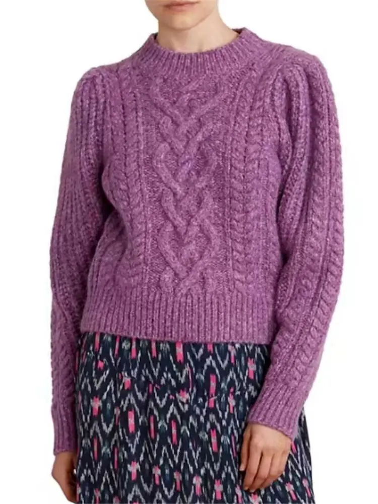 Женский фиолетовый свитер с круглым вырезом, модный женский джемпер с длинным рукавом 2022 года, универсальные топы