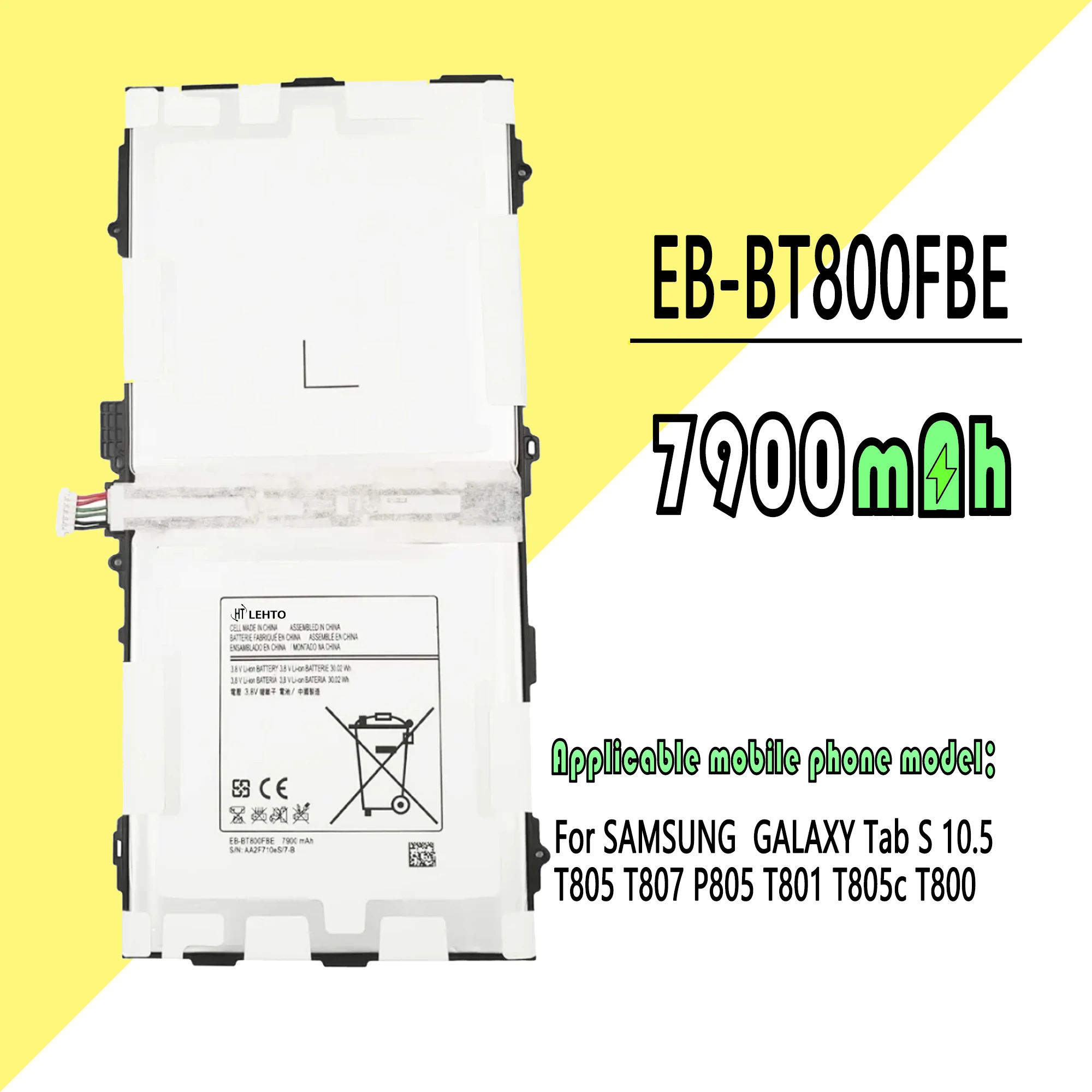 Аккумулятор EB-BT800FBE EB-BT800FBC для Samsung GALAXY Tab S 10,5 SM-T800 SM-T801 T805C SM-T805 T807 Оригинальной емкости для теста для планшета