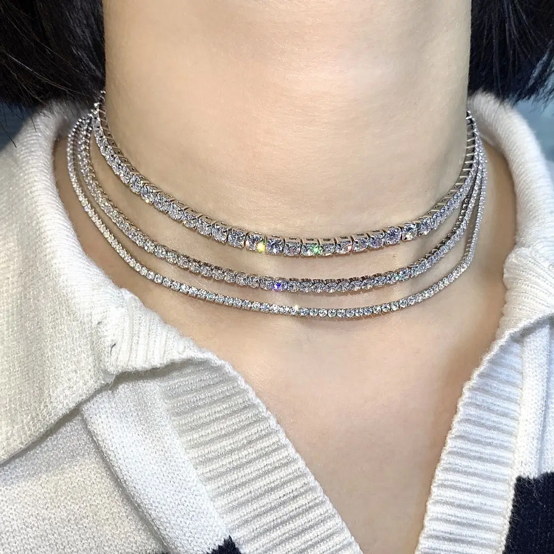 Женское ожерелье с удлинителем в стиле хип-хоп из стерлингового Серебра 925 пробы 2,3,4 мм, однорядное ожерелье с полным бриллиантом 5A из циркона, подарок на фестиваль