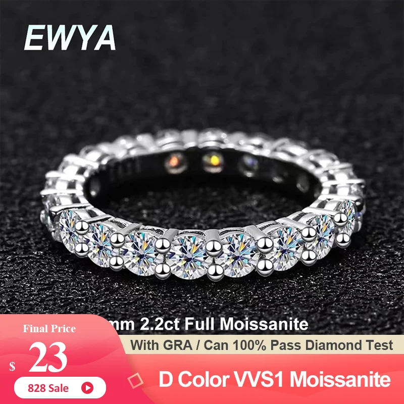 EWYA Luxury 2,2cttw 3 мм Муассанит С Полным Бриллиантом Enternity Обручальное Кольцо Для Женщин S925 Серебряное Обручальное Кольцо, Кольца, Изысканные Ювелирные Изделия