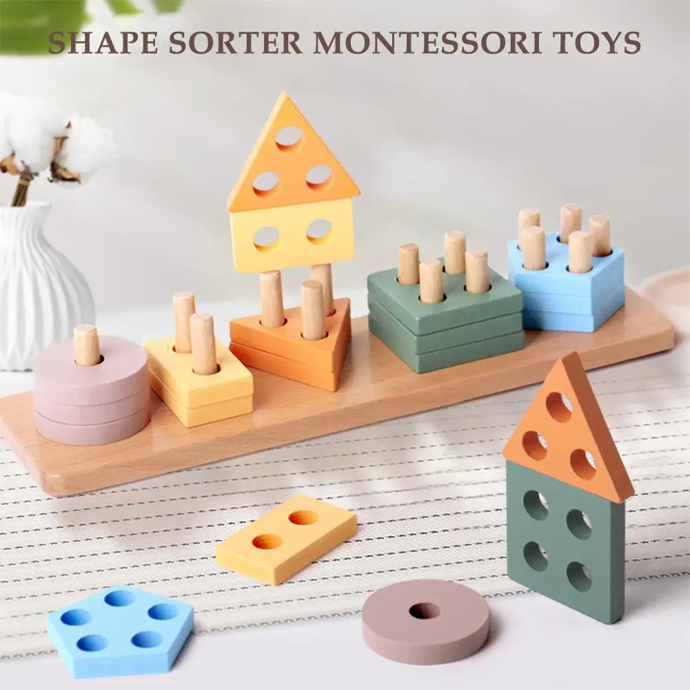 Игрушка Монтессори, деревянные строительные блоки, развивающие игрушки для раннего обучения, подходящие по цвету и форме, детские игрушки-головоломки, подарок для детей