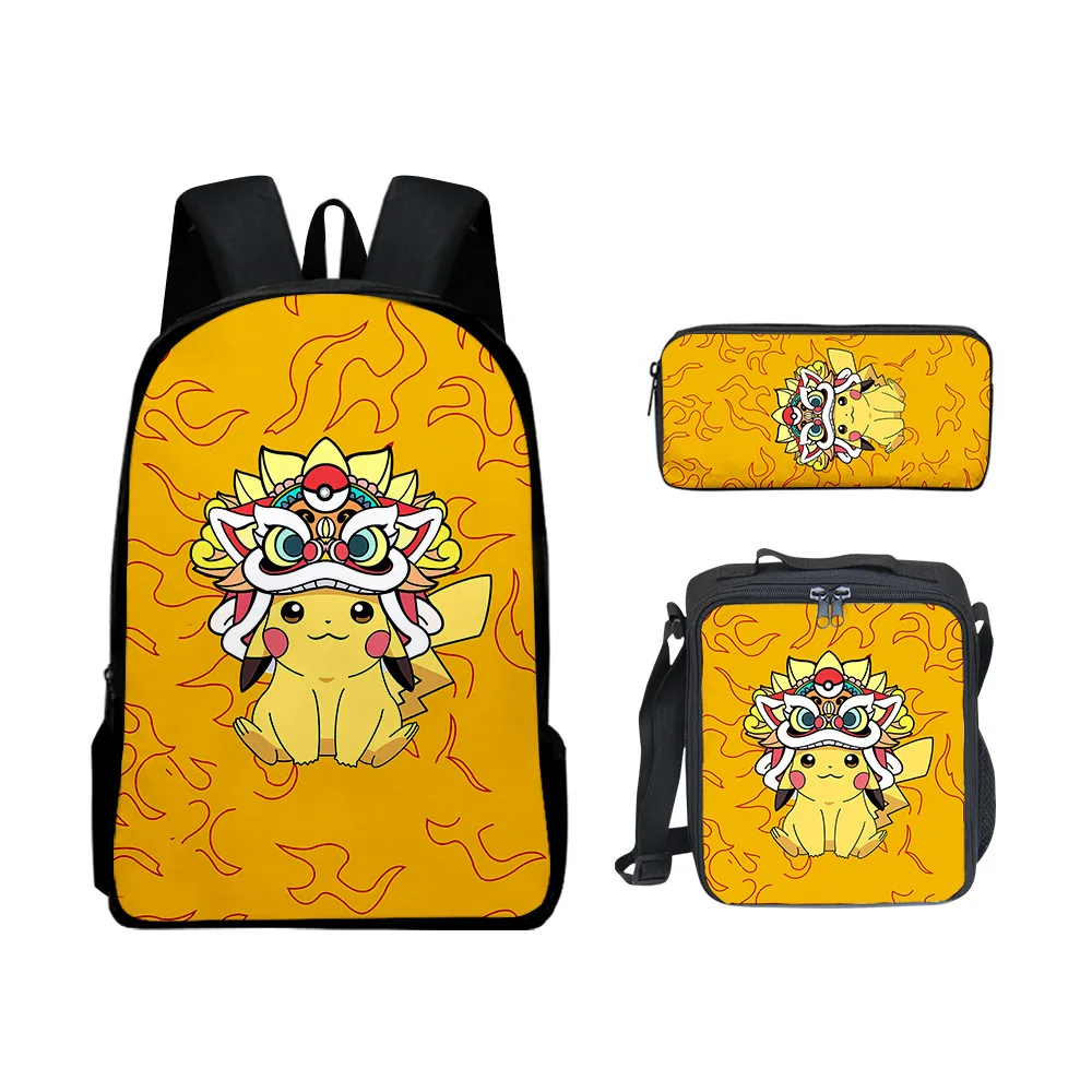 Набор из трех предметов с изображением Покемона Пикачу, Школьная сумка Pokémon Pikachu, Детская сумка для Ланча, сумка для карандашей, Повседневная сумка С принтом