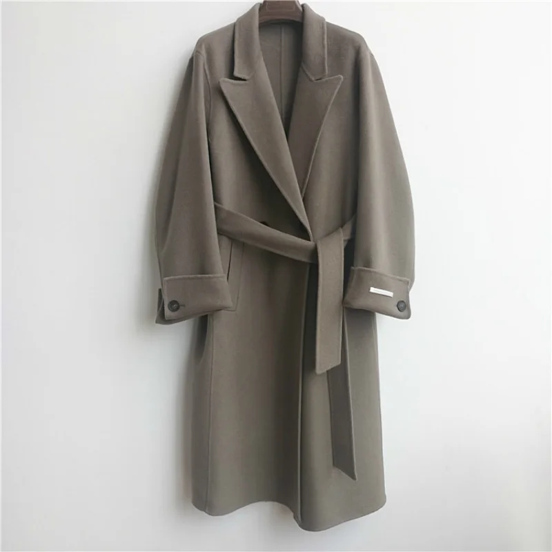 Зимний двусторонний кашемировый Длинный Свободный халат, Шерстяное пальто, куртка, теплое утолщенное шерстяное пальто чистого цвета, женское