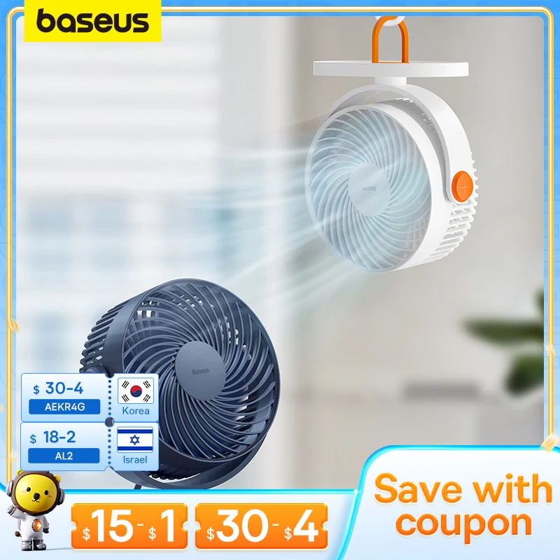 Настольный вентилятор Baseus, Портативный вентилятор с регулируемым углом наклона для охлаждения офиса, USB-мини-охладитель воздуха, Летний подвесной вентилятор, Белый бытовой
