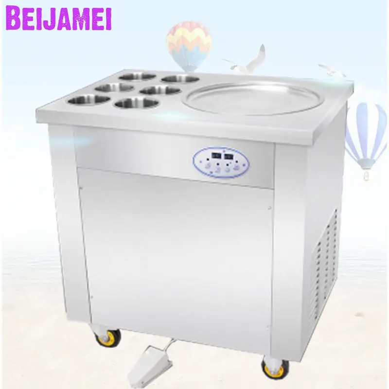 Самая популярная коммерческая машина для приготовления жареного мороженого в Таиланде BEIJAMEI, электрическая машина для приготовления рулетов для жарки льда с 6 бочками