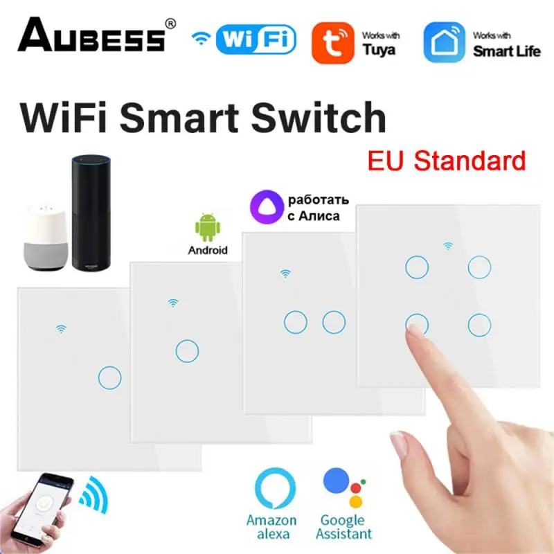 Стандарт ЕС Tuya WIFI Smart Touch 1/2/3/4 Gang Tuya Переключатель Умный дом Настенная кнопка Smart Life Работает с Alice Alexa Google Home
