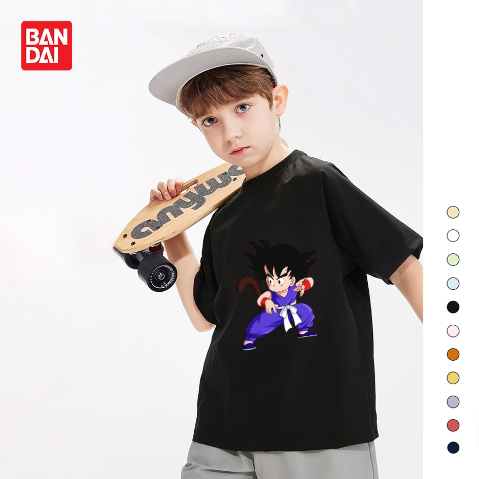 Bandai Seven Dragon Ball Wukong/ Летняя футболка с рисунком Аниме для мальчиков и девочек с короткими рукавами Dragon Ball, одежда для родителей и детей