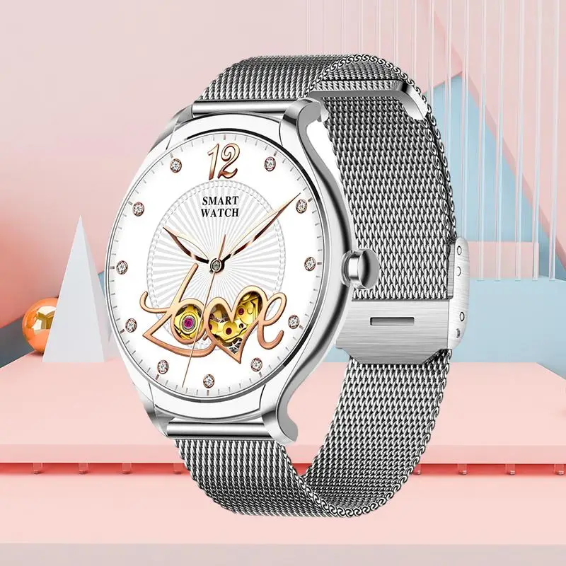 Универсальные умные часы для женщин: круглый экран, узкая рамка, подключение в один клик, спортивные водонепроницаемые, браслет для вызова Bluetooth - T