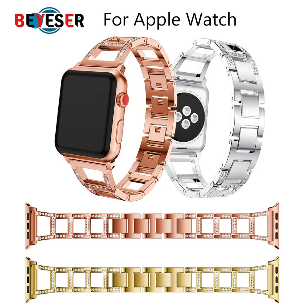 Ремешок из нержавеющей стали для Apple Watch Band, горный хрусталь, бриллиантовый ремешок 38 мм 42 мм серии 3 2 1 для Apple Watch 40 мм 44 мм серии 4 5