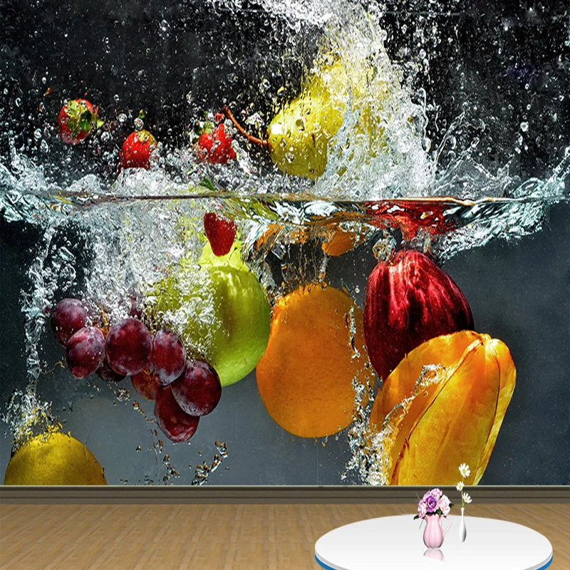 Пользовательские 3D обои Современная креативная фреска с фруктами, падающими в воду Ресторан Кухня Абстрактный Фон Настенная Ткань Настенные покрытия
