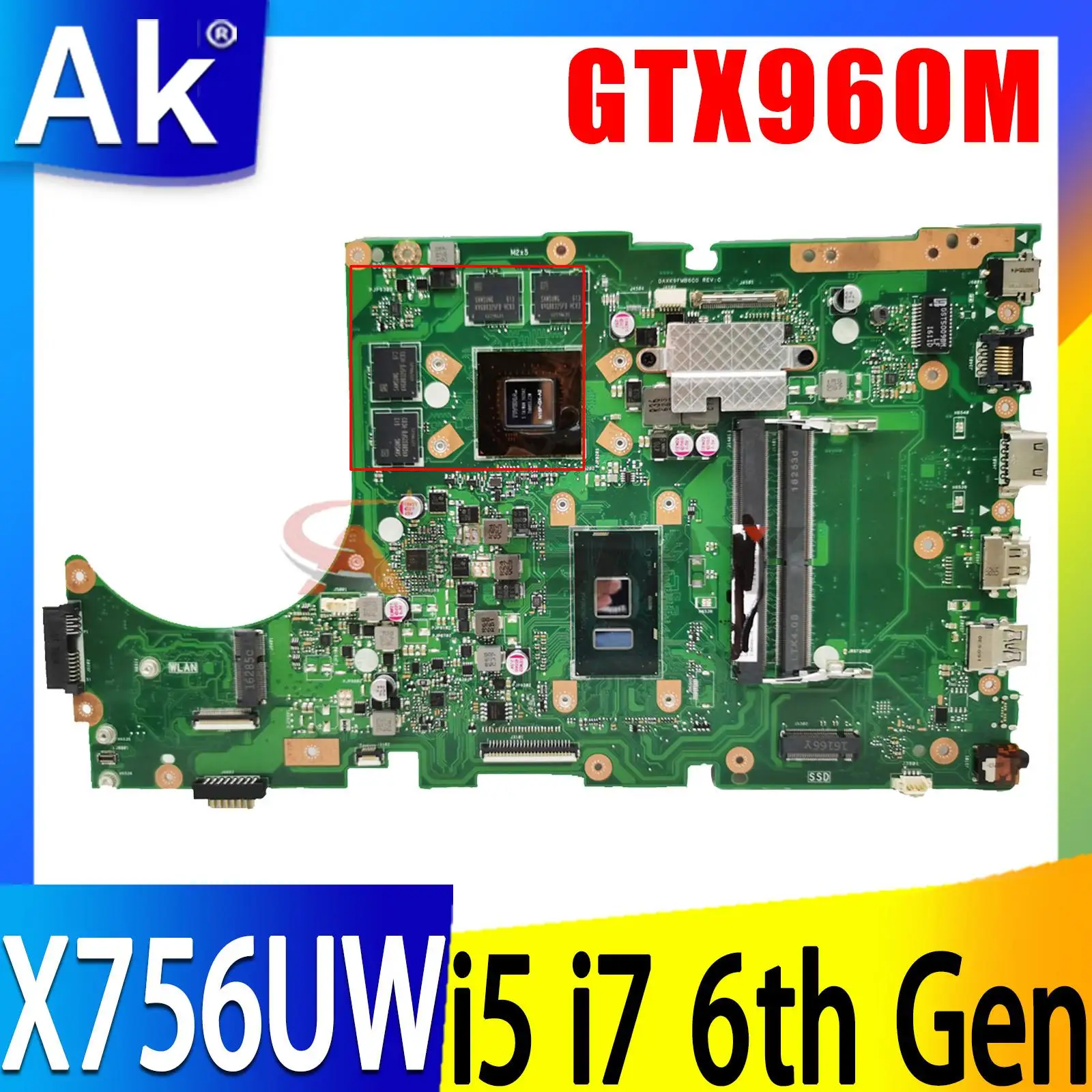 Материнская плата Для ноутбука ASUS X756UW X756UWK X756UXM X756UX X756U с процессором i5 i7 6-го поколения GTX960M/V2G GPU Тест В порядке