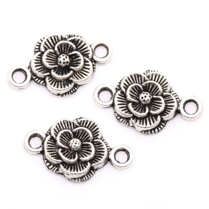 30 шт., цветок маргаритки с двумя отверстиями, тибетский серебряный браслет, соединитель, подвеска для изготовления ювелирных изделий, ожерелье