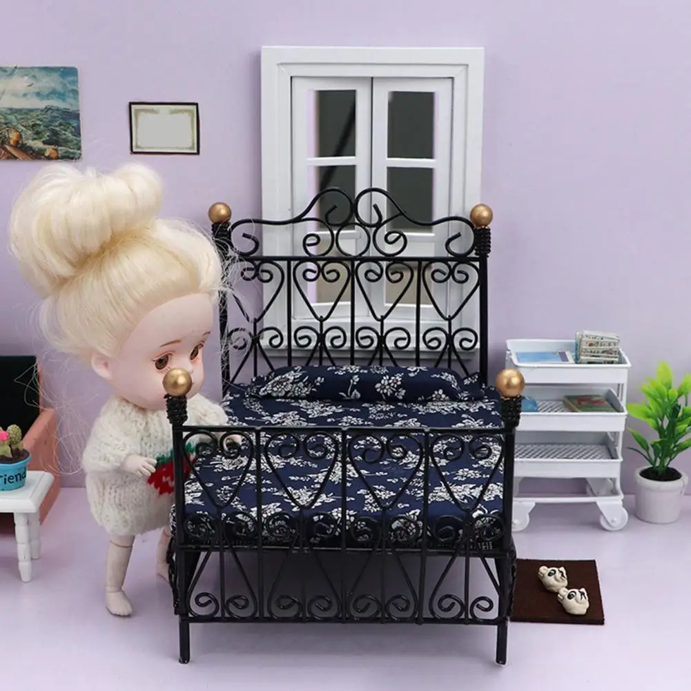 1： 12 Забавный Кукольный Домик, Мини-Двуспальная Кровать, Легкая Кукольная кровать, Аксессуары для Кукольного Домика с цветочным принтом