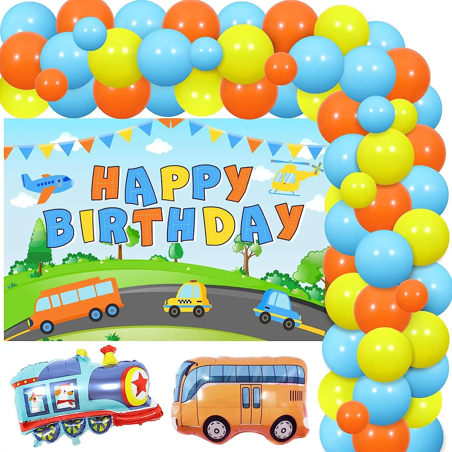 Транспорт Fangleland, украшения на день рождения для мальчиков, тематическая вечеринка в виде транспортного средства, воздушные шары, комплект арки с гирляндой и фоном