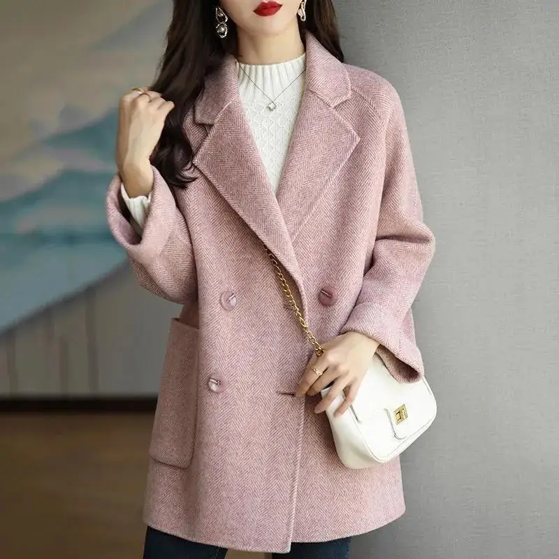 Новое модное осенне-зимнее Свободное Тонкое шерстяное длинное пальто с рисунком в елочку, женские пальто Tide для женщин