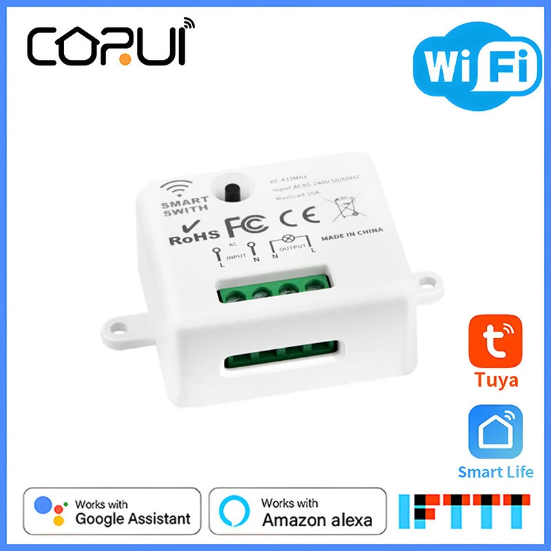 CoRui Tuya WiFi Mini Intelligent Switch Module Однопроводной пульт дистанционного управления мобильным телефоном RF/Rf433 с регулярным управлением Wi-Fi