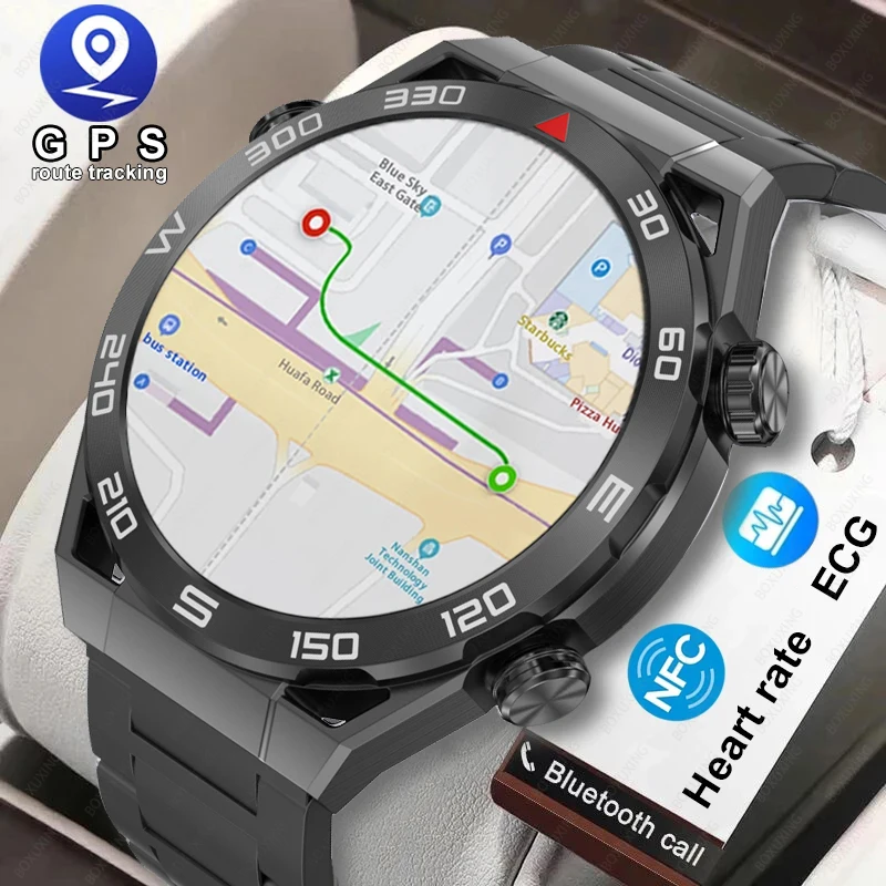 Для Huawei Xiaomi NFC Смарт-Часы Мужские GPS Трекер AMOLED 454*454 HD Экран Пульсометр ЭКГ + PPG Bluetooth Вызов SmartWatch 2023 Новый