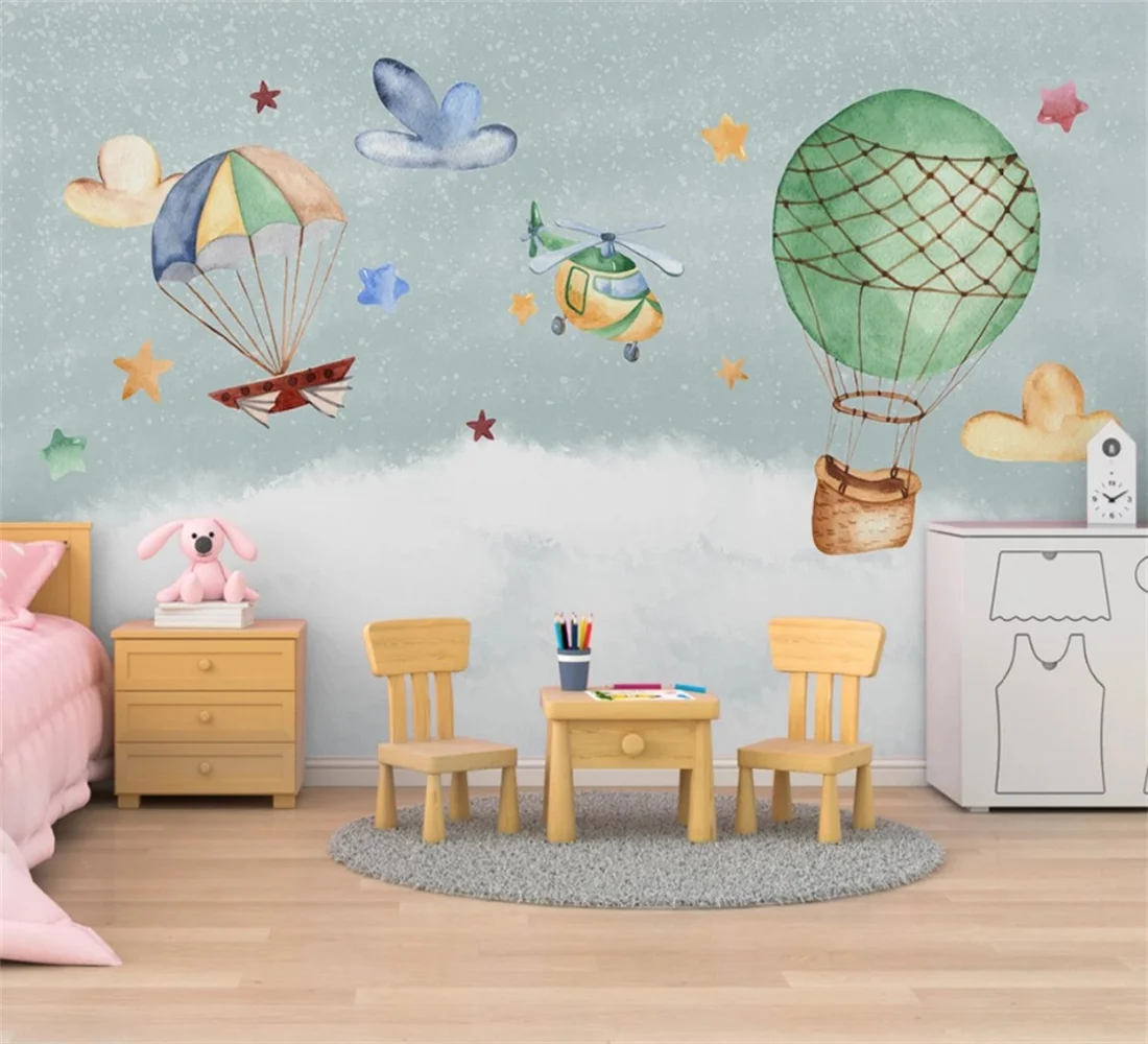 Beibehang Пользовательские обои Любого размера Скандинавский Современный Самолет Воздушный шар Детский Фон 3D Обои papel de parede