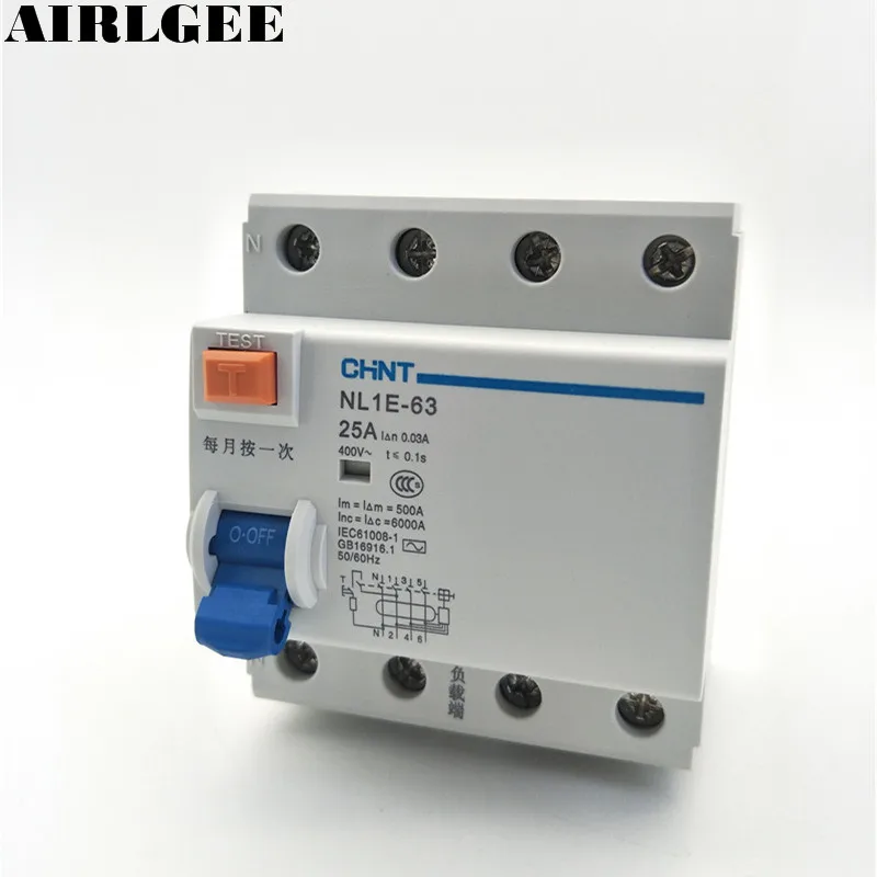 400V 25A 3Pole + N Электромагнитный Автоматический выключатель утечки остаточного тока 6000A