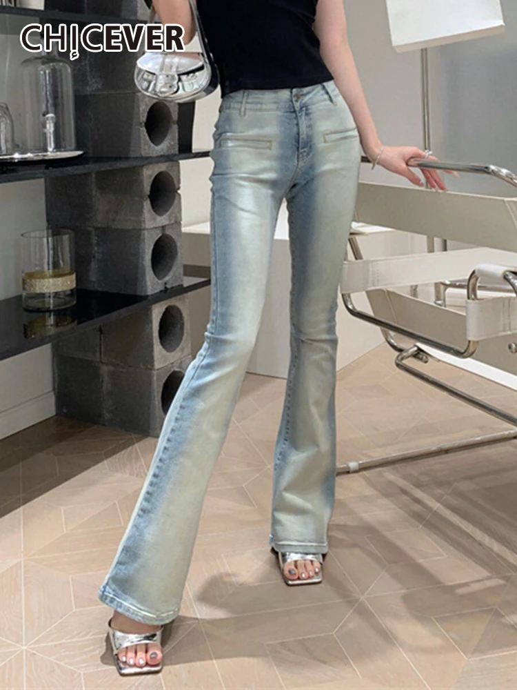 Женские обтягивающие джинсовые брюки-клеш CHICEVER с высокой талией и пуговицами в стиле пэчворк, модные корейские брюки с цветными блоками, женская весенняя одежда