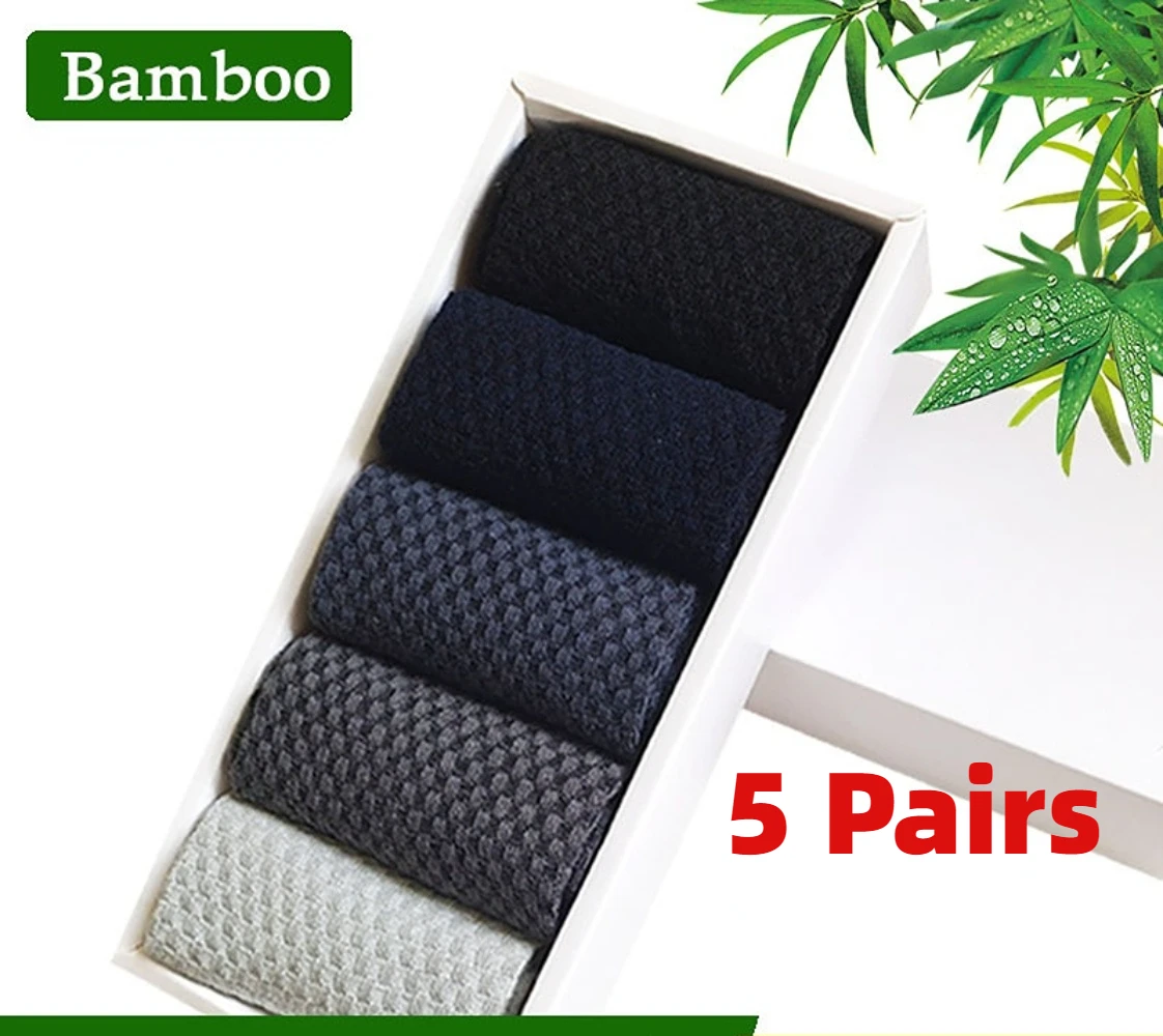 5 Пар мужских носков из бамбукового волокна с двойной иглой, дышащие мужские носки Four Seasons в деловом стиле средней длины