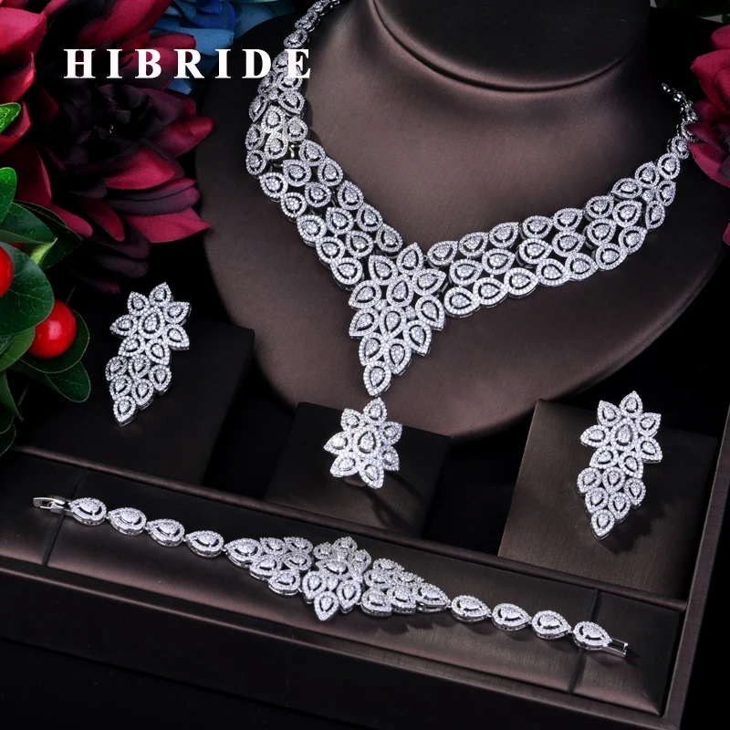 HIBRIDE Новый Дизайн, Большое ожерелье с подвеской, полные комплекты украшений для женщин, Свадебные аксессуары, ювелирные изделия, оптовая цена N-757