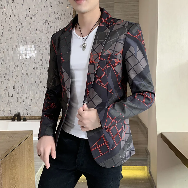 Мужской Блейзер 2021 года, Весенняя мода, высококачественная мужская корейская версия с принтом, Приталенный Официальный костюм для свадебной вечеринки, пиджак для выпускного вечера, S-3XL