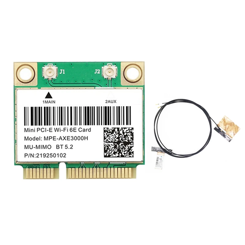 MPE-AXE3000H Wifi Карта + Антенна WiFi 6E 2400 Мбит/с Mini PCI-E Для BT 5,2 802.11AX 2,4 G/5G/6GHz Wlan Сетевая карта