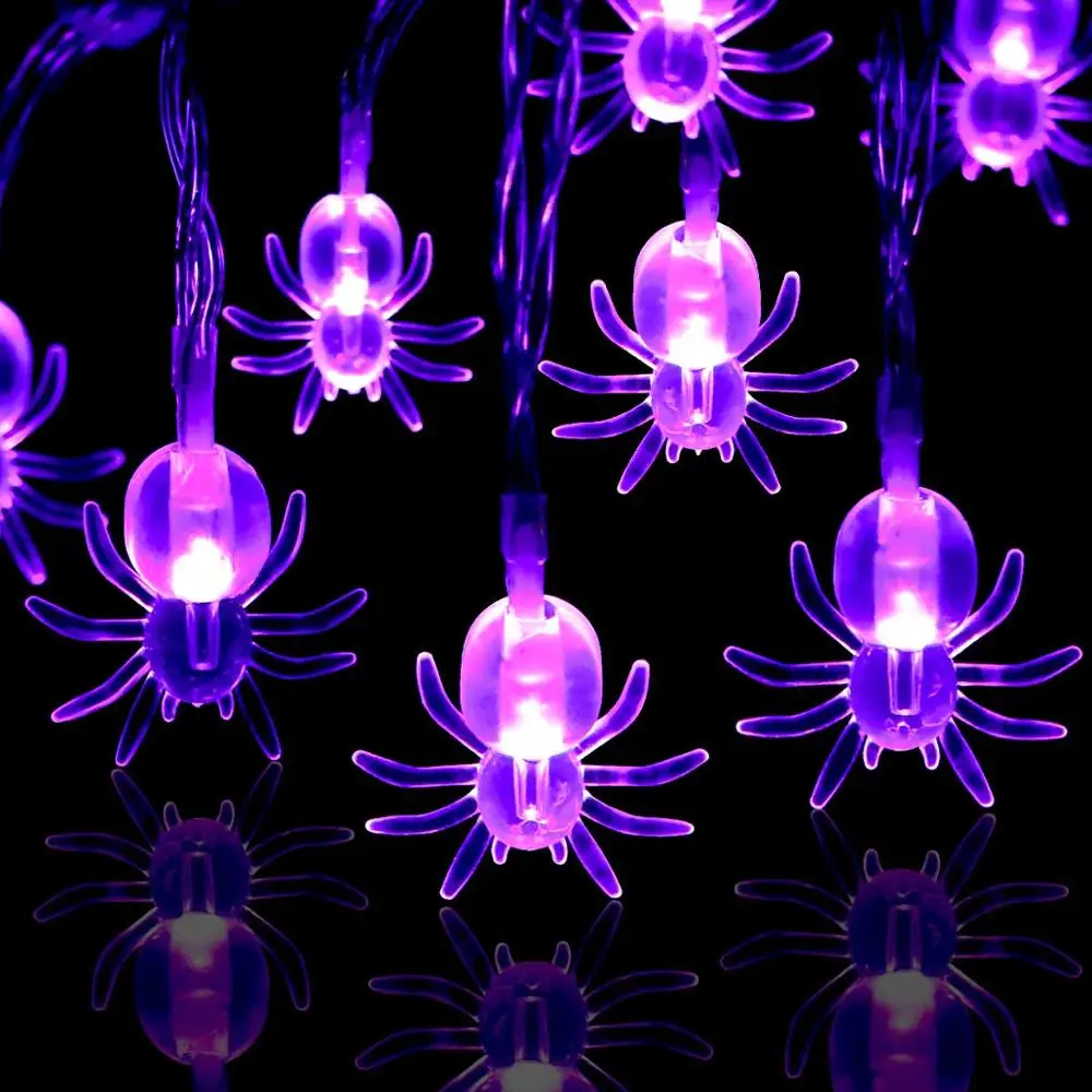 10/20/40 светодиодов Halloween Purple Spider String Light На солнечной батарее/Паутинная гирлянда с батарейным питанием Halloween House Garden Yard Party Decor